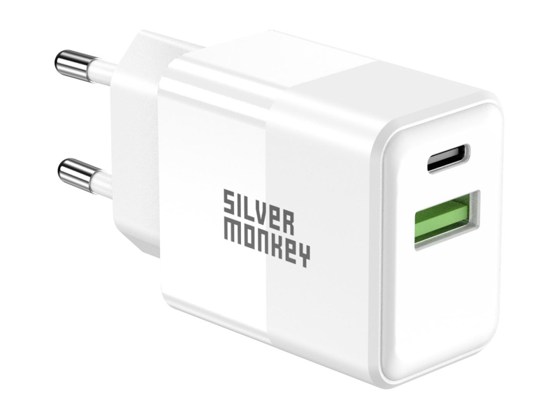 Silver Monkey Ładowarka sieciowa 20W USB-C PD, USB-A QC
